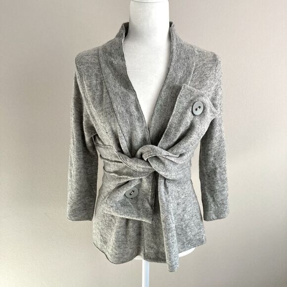 Anthropologie Robin Origami Gray Criss Cross Wool Cardigan Sweater Estimated S/M - Picture 1 of 11